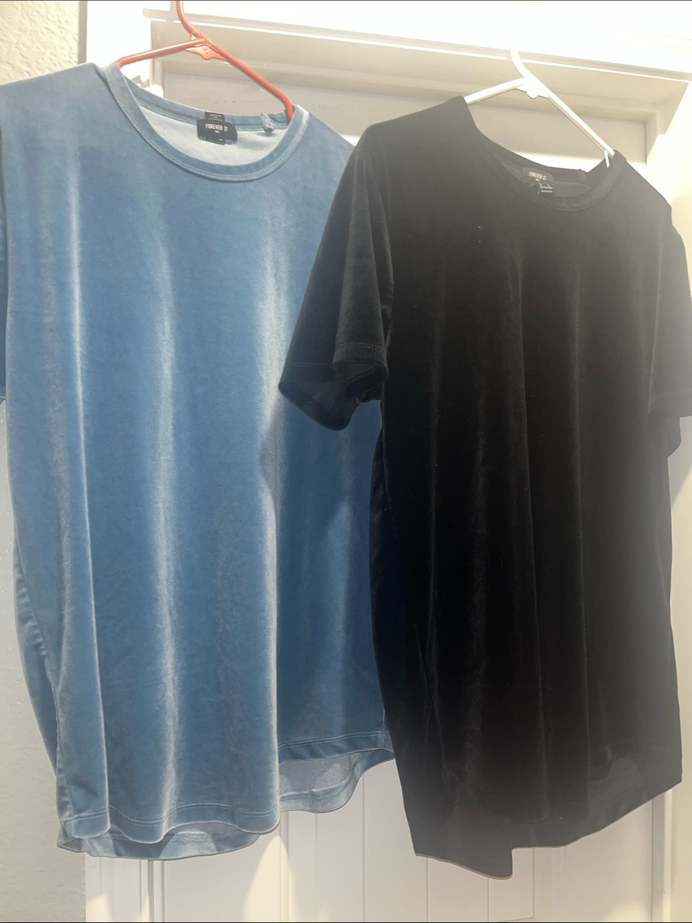 3 Forever 21 Velvet Short-Sleeve Tees - Blue and Black and Yellow